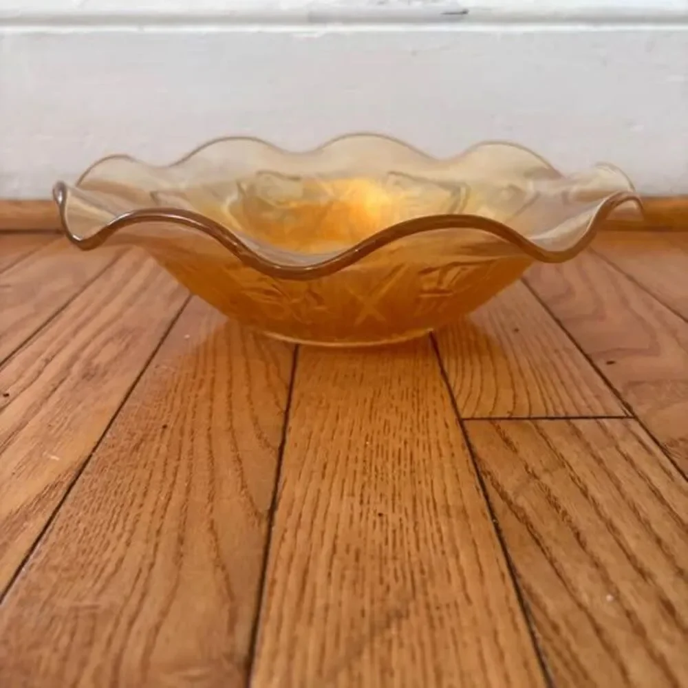 Vintage Marigold Carnival Glass Ruffled Bowl